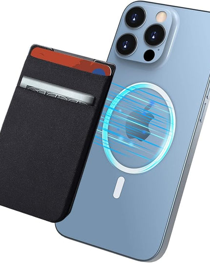imluckies Magnetic Wallet for iPhone Magsafe, Double Stretchy Fabric Pocket Wallet, Magnet Credit ID Card Wallet Holder for iPhone 17 Pro Max / 17 Pro / 17/16 / 15/14 / 13/12 Series, Black