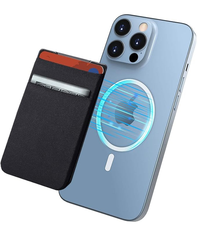imluckies Magnetic Wallet for iPhone Magsafe, Double Stretchy Fabric Pocket Wallet, Magnet Credit ID Card Wallet Holder for iPhone 17 Pro Max / 17 Pro / 17/16 / 15/14 / 13/12 Series, Black