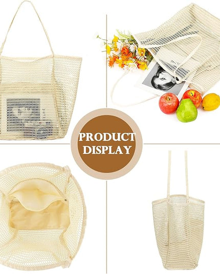 Mesh Beach Bag, Large Beach Tote with Zipper Pocket, Toys Pool Bag for Family Travel Vacation Cruise Essentials