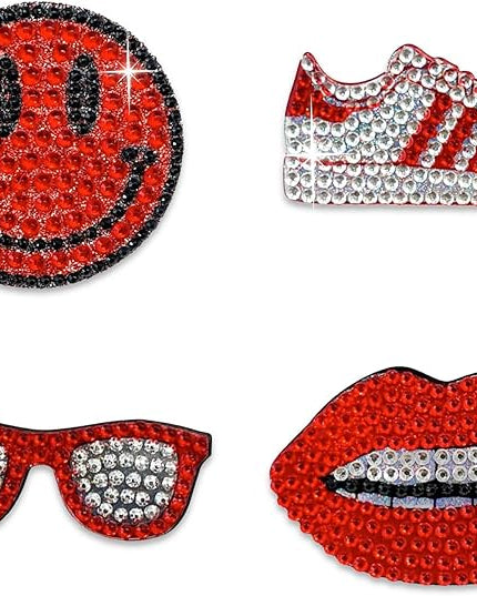 StickerBeans® Rhinestone Stickers - Red Spirit 4-Pack, 2” x 2” Each, Unique Sparkly Cut-to-Shape for Collecting, Trading, Decorating Laptops, Phone Cases, Scrapbooks, for Kids, Teens, & Adults