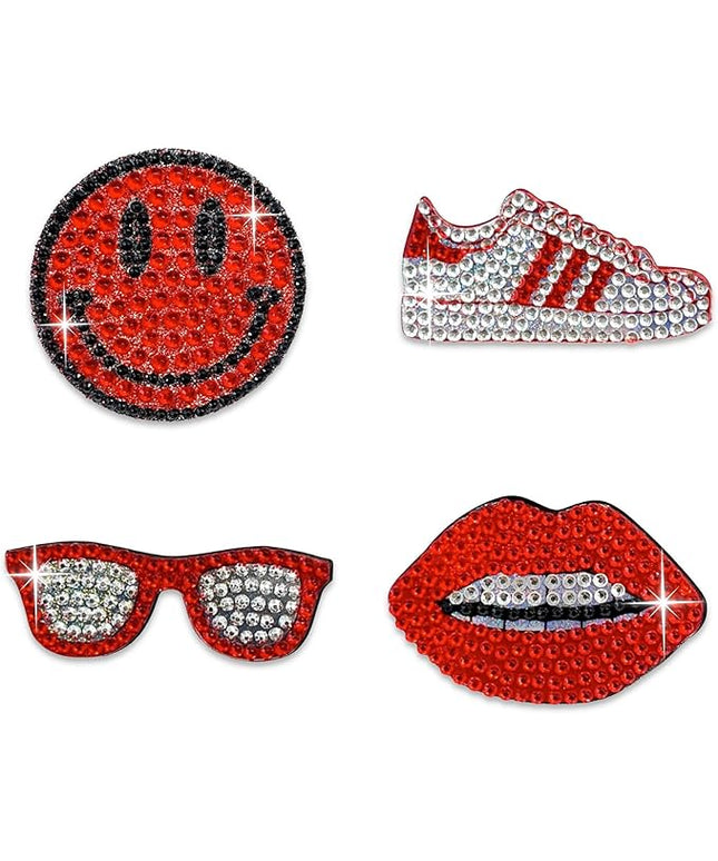 StickerBeans® Rhinestone Stickers - Red Spirit 4-Pack, 2” x 2” Each, Unique Sparkly Cut-to-Shape for Collecting, Trading, Decorating Laptops, Phone Cases, Scrapbooks, for Kids, Teens, & Adults