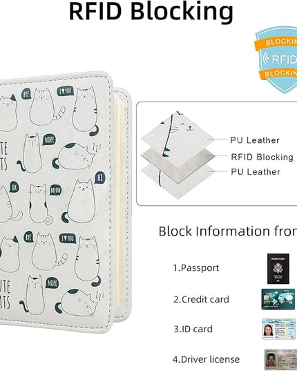 WALNEW Passport Holder for Travel, RFID Passport Cover Wallet for Women Men, PU Leather Passport Book Card Holder Case with Pen, Travelling Essentials for Flying