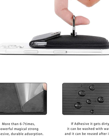 RFID Wallet Phone Case, Card Holder & Ring Stand for iPhone, Android & Smartphones - Black Polyester