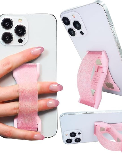 LOVEHANDLE PRO Premium Phone Grip - Silicone Phone Strap - Magnetic Phone Mount and Kickstand for Smartphone and Tablet - Pink Diamond Glitter Silicone