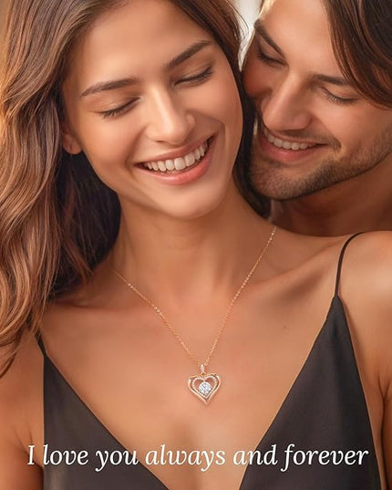 ANDSO Moissanite Heart Pendant Necklaces for Women, 925 Sterling Silver Necklace Engraved with 'I LOVE YOU', Ideal Anniversary Birthday Christmas Jewelry Gifts for Mom Wife Girlfriend Daughter Her