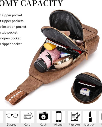FALAN MULE Crossbody Bags for Women Trendy Leather Sling Chest Bag Fanny Packs for Women