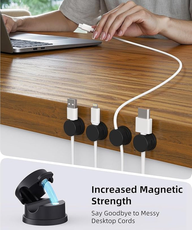 Cord Holder, Swiveling Cord Organizer, Magnetic Cable Clips for Desk, 6 Pack Cable Organizer for Nightstand, Adhesive Cable Holder Cable Management Clips for Car Home Office (Black)