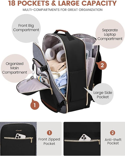 LOVEVOOK 40L Travel Backpack for Women & Men, Airline Approved Carry On Luggage with 3 Packing Cubes, TSA Overnight Bags, Waterproof Personal Item Bag, Weekender Essentials Backpacks fits 17" Laptop