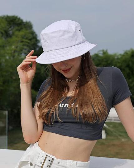 kozinu Washed Cotton Bucket Hats Packable Summer Outdoor Cap Travel Beach Sun Hat Plain Colors for Men Women