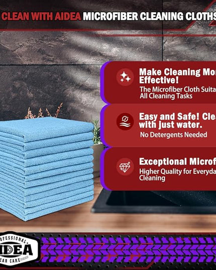 AIDEA Microfiber Cleaning Cloth Blue,150PK, Shop Rags, Microfiber Towels for Cars, Dusting Cloth Lint Free Rags, Absorbent Towels for SUVs, House, Kitchen, Mechanic, Workshops, 12"×12"