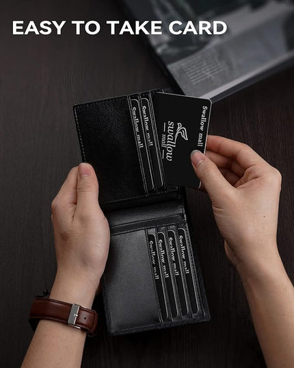 Swallowmall Mens Wallet Rfid Blocking Leather Wallet for Men Bifold Wallets with 1 ID Window 16 Card Slot