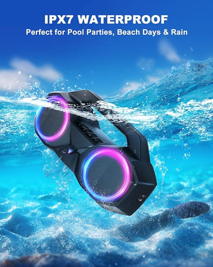 Bluetooth Speaker 80W(Peak)Loud with Bass, 20H Playtime, IPX7 Waterproof, RGB Lights, TWS, Large Portable Wireless Speakers for Outdoor, Home, Party, Pool, Beach, Tailgating, Gym, Work, Gifts (Black)