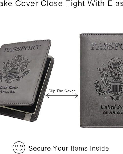 WALNEW Passport Holder for Travel, RFID Passport Cover Wallet for Women Men, PU Leather Passport Book Card Holder Case with Pen, Travelling Essentials for Flying