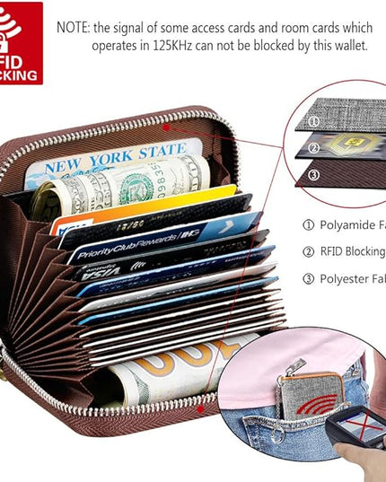FurArt Zipper Wallet Women, RFID Blocking Credit Card Wallet, Business Card Holder, Compact Size KeyChain Wallet