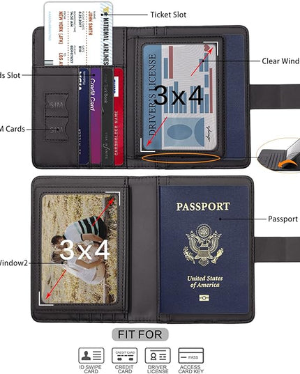 Melsbrinna Rfid Passport Holder for Travel women/Men, Cute Passport Wallet Rfid Blocking Card Slots, Rfid Passport Cover/CaseTravel Wallet, Passport Book Holder (1, Black1)