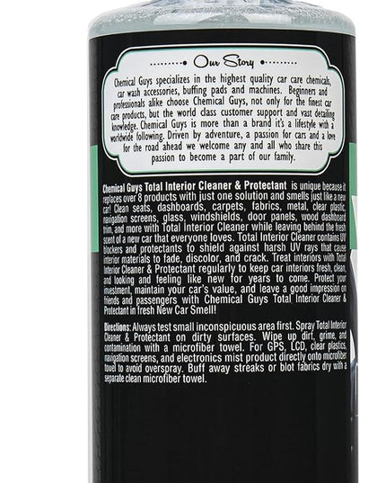 Chemical Guys Total Interior Cleaner & Protectant - New Car Scent, Car Cleaning Spray, Cleans and Protects Leather, Vinyl, Plastic, Rubber, and Glass, Safe for Trucks, SUVs, Jeeps, RVs & More - 16 oz