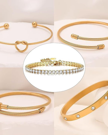 18 K Gold Plated Love Bangle Bracelet Stack Cuff Jewelry for Women Jewelry Set for Women Gift with Box