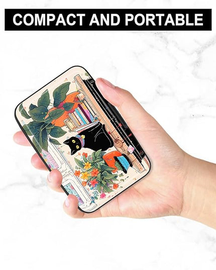 Atufsuat Credit Card Holder, Mini Aluminum Card Wallet RFID Blocking Slim Metal Hard Card Case for Women Men, Cat on Closet