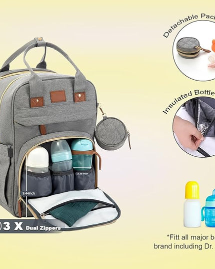 BosiBozi Baby Diaper Bag Backpack, Waterproof & Multi-Functional Baby Bag for Moms Dads, Travel Diaper Bag with Insulated Pockets & Pacifier Case