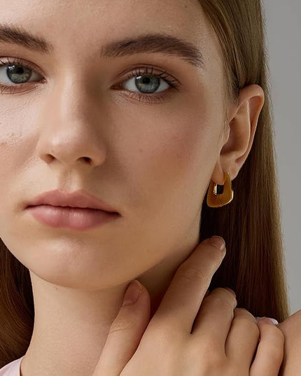 18K Gold Plated Chunky Hoop Earrings for Women Fashion Thick Gold Hoops Set Jewelry for Birthday Christmas Gifts
