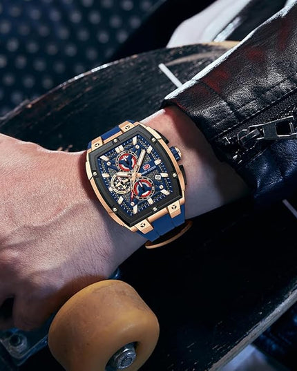 MF MINI FOCUS Men's Watch Analog Fashion Wrist Watch, Skeleton Tonneau Watch for Men with Chronograph,Ideal for Sports Enthusiasts and Daily Wear