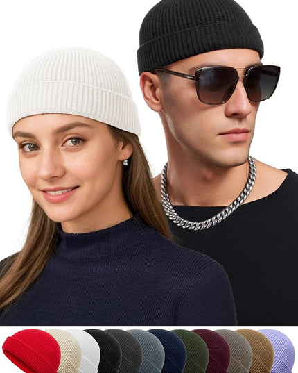 vidsel Thin Wool Fisherman Beanie Hat for Men Women Fall Winter,Short Knit Cuffed Fashion Trawler Skull Cap,Watch Cap