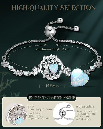 FANCIME Tree of life Birthstone Bracelet for Women Sterling Silver Tree Jewelry Birthstone Charm Bracelet Gemstone Anniversary Birthday Christmas Gifts for Wife Mom Her