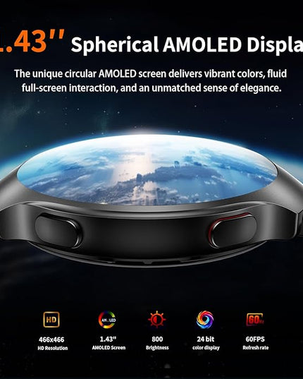 GPS Smart Watch for Men With AI (Answer/Make Call), 1.43" Micro-Spherical AMOLED Smartwatch for Android and iPhone, 150+ Sport Mode Fitness Tracker with HR, SpO2, Sleep Monitor, 5ATM Waterproof