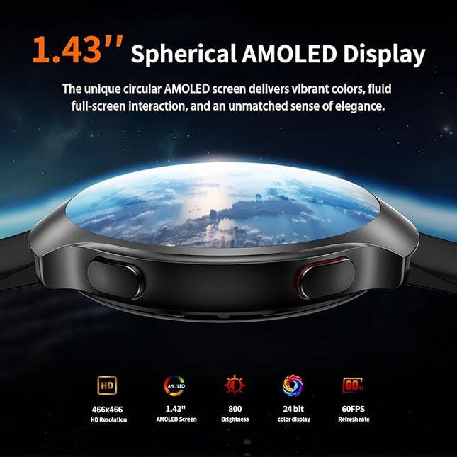 GPS Smart Watch for Men With AI (Answer/Make Call), 1.43" Micro-Spherical AMOLED Smartwatch for Android and iPhone, 150+ Sport Mode Fitness Tracker with HR, SpO2, Sleep Monitor, 5ATM Waterproof