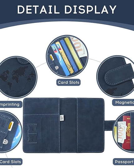 ILIYAH-Passport Cover-Passport Holder Travel Wallet-RFID Blocking Passport Case Travel Accessories Card Holder Wallet Unisex Travel Gifts(Navy)