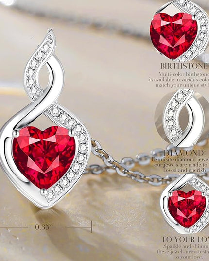 FANCIME 14K Solid White Gold Heart Birthstone Necklace with Diamond Pendent Birthday Gifts for Mom Women, Sterling Silver Chain 16" + 2" Extender