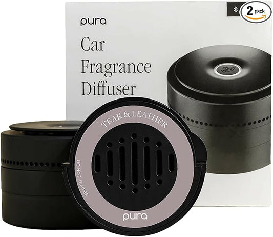 Pura Car Diffuser Starter Set - Plug-In Smart Car Aroma Diffuser & Premium Car Diffuser Fragrance - Long-Lasting Fragrance for 30 Days of Aroma - Car Must-Have - Teak & Leather
