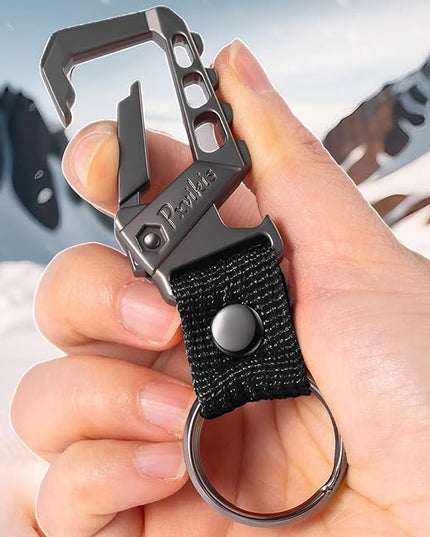 Metal heavy duty key chain carabiner clip bottle opener wrist lanyard ring car key fob unisex for men and women