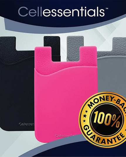 USA Merchant Card Holder for Back of Phone - Silicone Stick on Cell Phone Wallet for Credit Card, ID, Business Card - iPhone, Android and Most Smartphones - 3 Pack (Black,Pink,Grey)