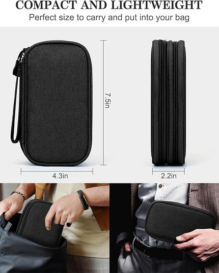 FYY Travel Cable Organizer Pouch Electronic Accessories Carry Case Portable Waterproof Double Layers All-in-One Storage Bag for Cord, Charger, Phone, Earphone Black