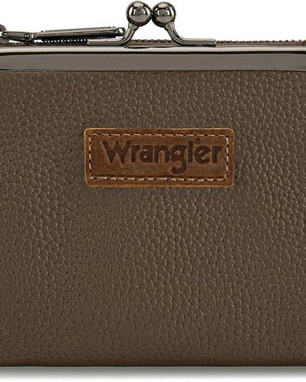 Montana West Wrangler Women's Wallet RFID Blocking Wallets Small Bifold Credit Card Holder with Kiss Clasp Coffee