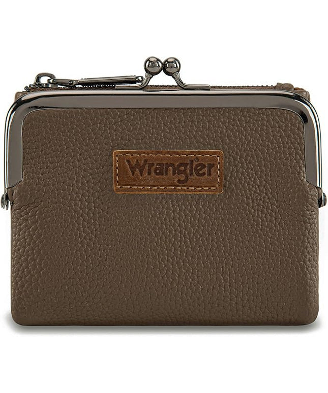 Montana West Wrangler Women's Wallet RFID Blocking Wallets Small Bifold Credit Card Holder with Kiss Clasp Coffee