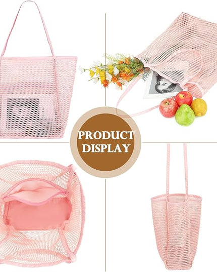 Mesh Beach Bag, Large Beach Tote with Zipper Pocket, Toys Pool Bag for Family Travel Vacation Cruise Essentials