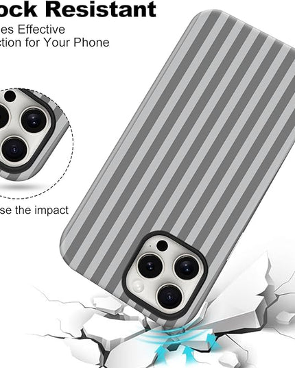 Magnetic for iPhone 13/14 Case Cute Stripes Phone Case, Shockproof Slim TPU and Hard PC Protective Phone Cover Compatible with MagSafe Designed for Women Girls, Gray