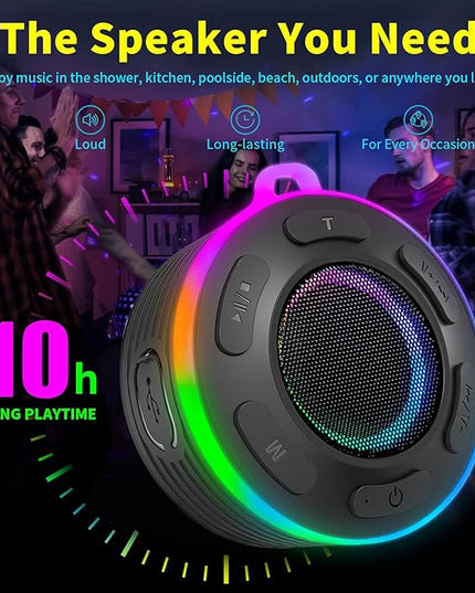 Portable Bluetooth Shower Speaker with Led Light,Waterproof Speaker Loud Sound Built-in Mic Hands,Free Suction Cup&Hook,small Shower speakers for outdoor,Beach,Camping,Kitchen,Kayak,Gifts for unisex