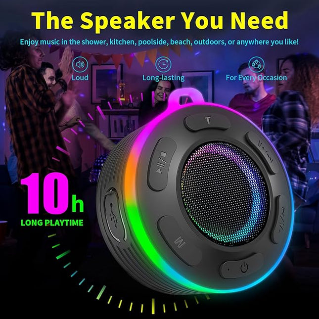 Portable Bluetooth Shower Speaker with Led Light,Waterproof Speaker Loud Sound Built-in Mic Hands,Free Suction Cup&Hook,small Shower speakers for outdoor,Beach,Camping,Kitchen,Kayak,Gifts for unisex