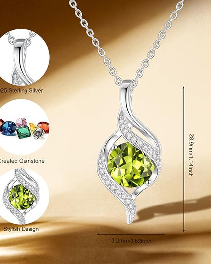 FANCIME Birthstone Necklace for Women Round Cubic Zirconia Necklace S925 Sterling Silver full Love Birthday Gifts for Mom Women