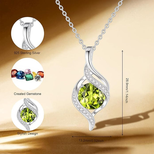 FANCIME Birthstone Necklace for Women Round Cubic Zirconia Necklace S925 Sterling Silver full Love Birthday Gifts for Mom Women