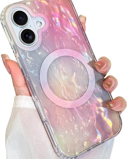 Cute Case for iPhone 17 Case for Women Girls [Compatible with Magsafe] with Translucent Pearl Pattern Design, Aesthetic Girly Magnetic Protective Phone Cover, Pink