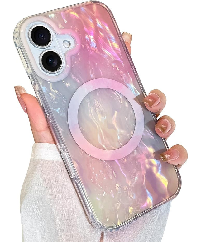 Cute Case for iPhone 17 Case for Women Girls [Compatible with Magsafe] with Translucent Pearl Pattern Design, Aesthetic Girly Magnetic Protective Phone Cover, Pink