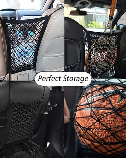DYKESON Pet Barrier Dog Car Net Barrier with Auto Safety Mesh Organizer Baby Stretchable Storage Bag Universal for Cars, SUVs -Easy Install,Safer to Drive with Pets and Children, 2 Layer