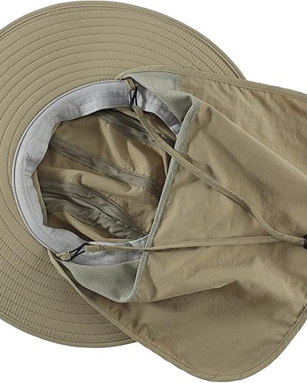 Home Prefer UPF 50+ Mens Wide Brim Fishing Hat with Neck Flap Sun Hat for Men Women Sun Protection Cap