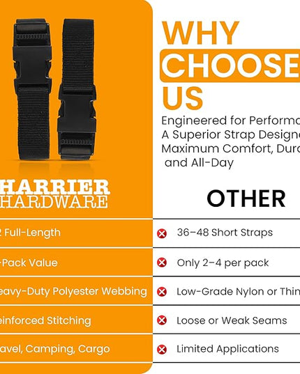 Utility Strap with Quick-Release Buckle, Black, 72-Inch, 6-Pack