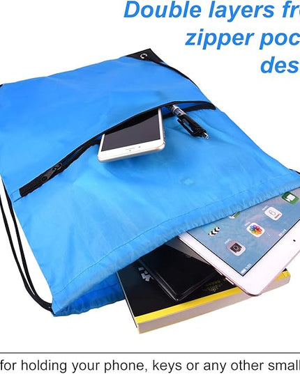 KUUQA 12Pcs Drawstring Bag Sports Gym String Backpack Bulk Cinch Bag Sackpack with Zipper for School Yoga Sport Gym Traveling