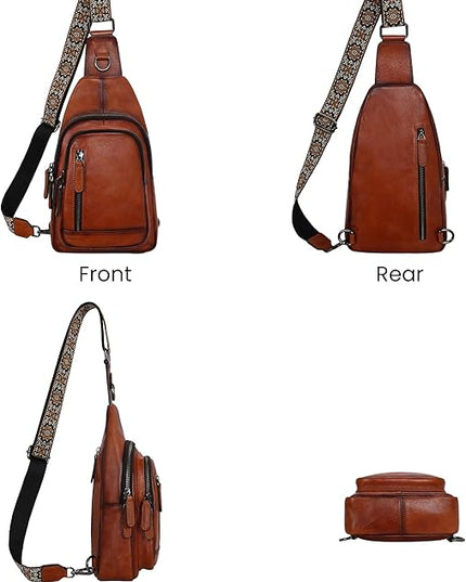 HESHE Leather Sling Bag for Women Crossbody Bags with Multi-Pocket Stylish Fanny Packs for Travel Chest Bag